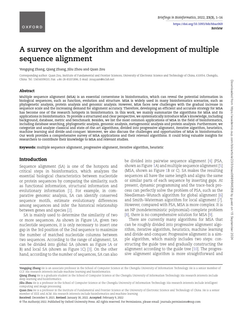 A survey on the algorithm and development of multiple sequence ...