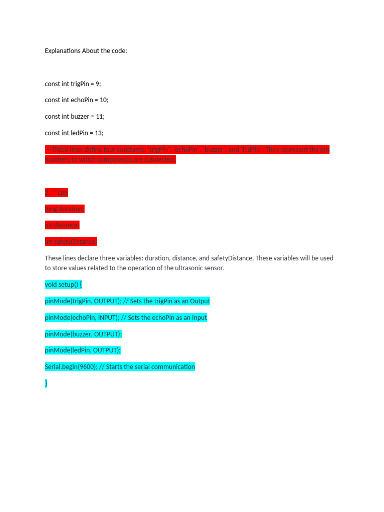 Ultrasonic Sensor Distance Alert Code | PDF