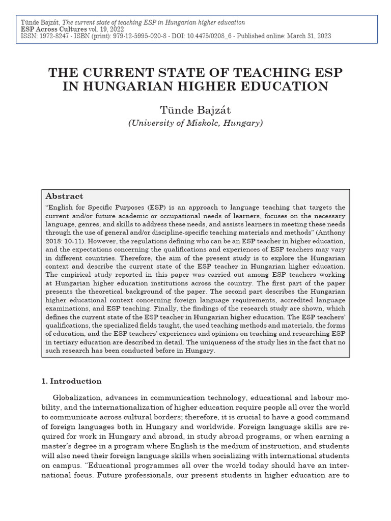 Current Trends in ESP Teaching in Hungary | PDF | Academic Degree ...
