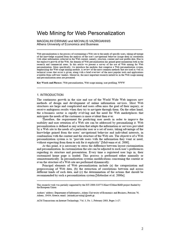 Web Mining for Effective Personalization | PDF | World Wide Web ...