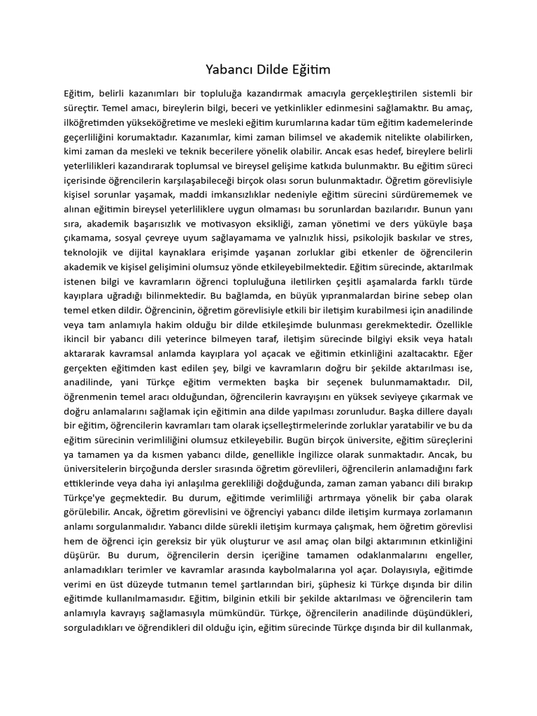 Yabancı Dilde Eğitim | PDF