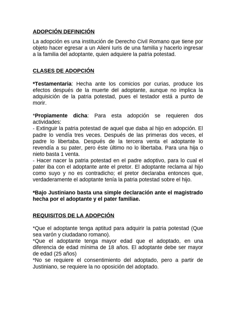 Tipos y Efectos de la Adopción en Derecho Romano | PDF | Adopción ...