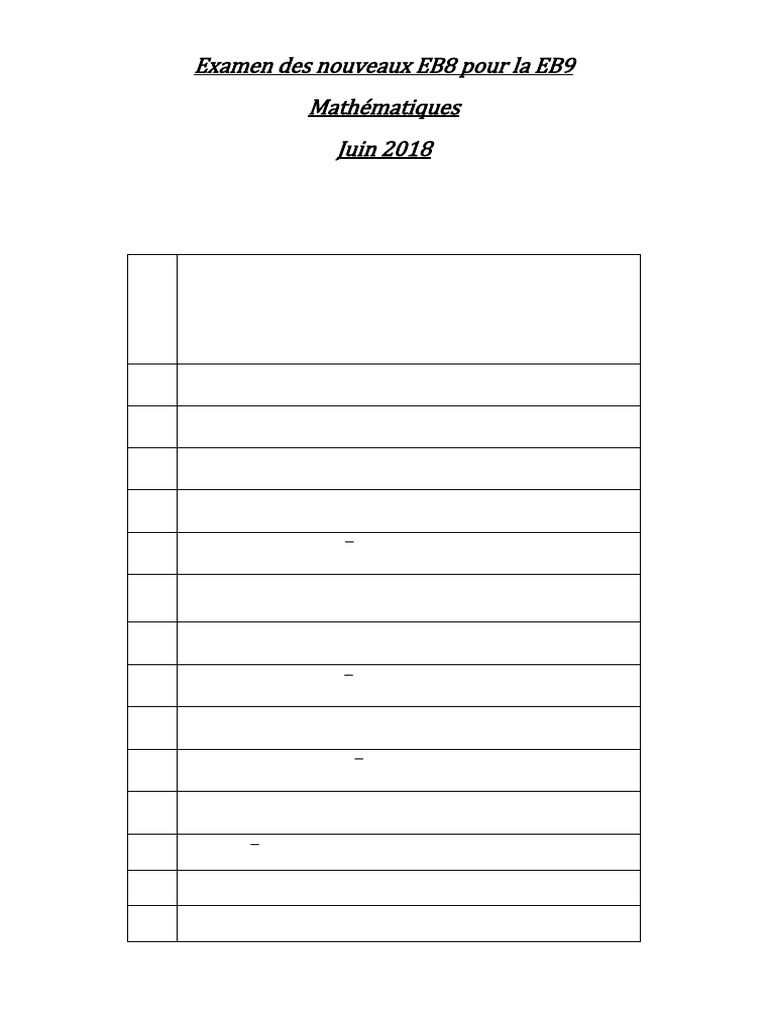 Examen Maths EB8 Juin 2018 | PDF