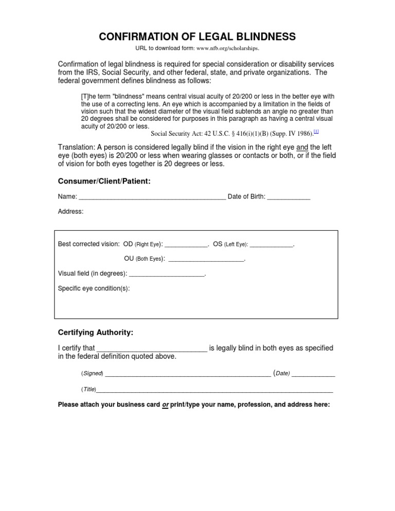 Confirmation of Legal Blindness Form | PDF