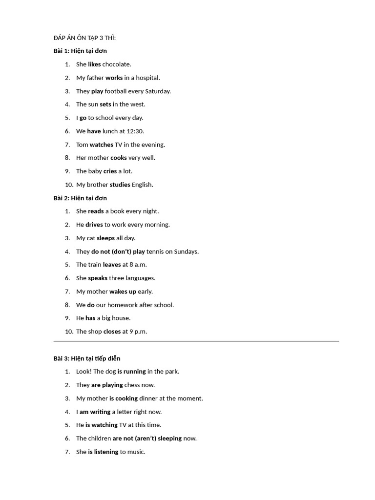 English Tenses Practice Answers | PDF