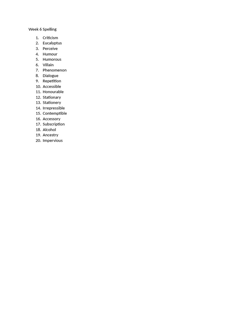 Week 6 Spelling List and Practice | PDF