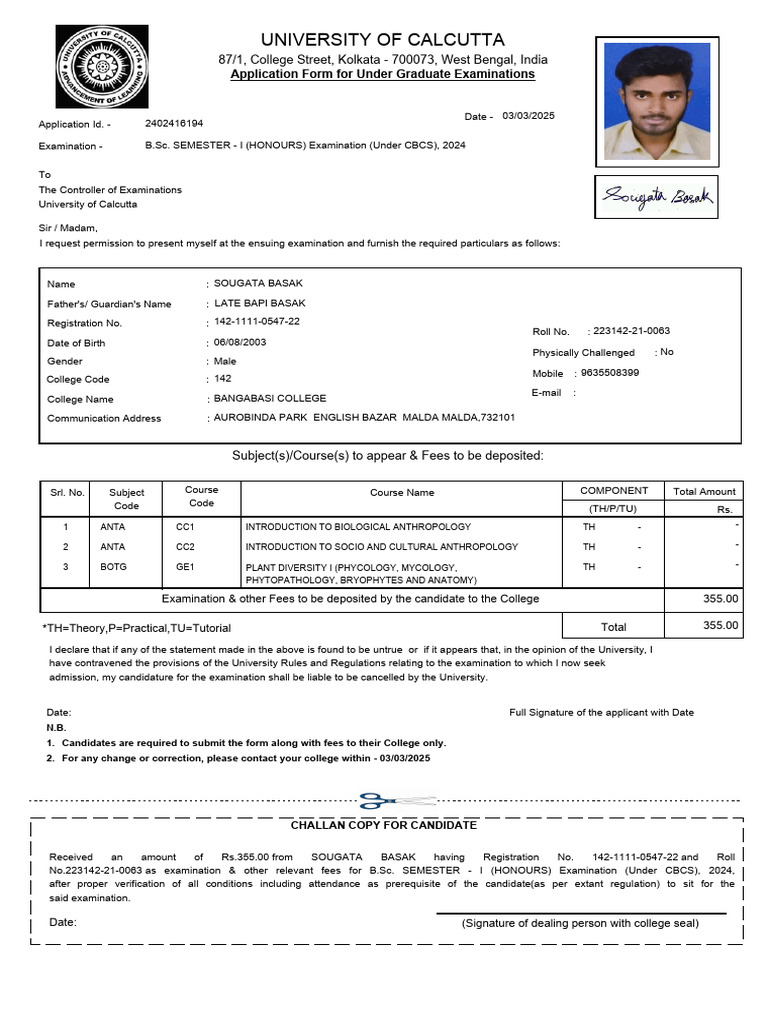 Calcutta University UG Exam Application Form | PDF | Justice | Crime ...