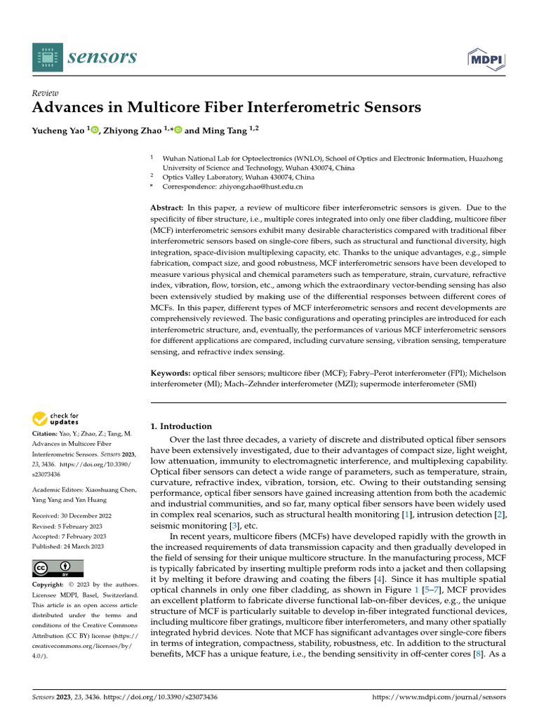 Sensors 23 03436 v2 | PDF | Interferometry | Optical Fiber