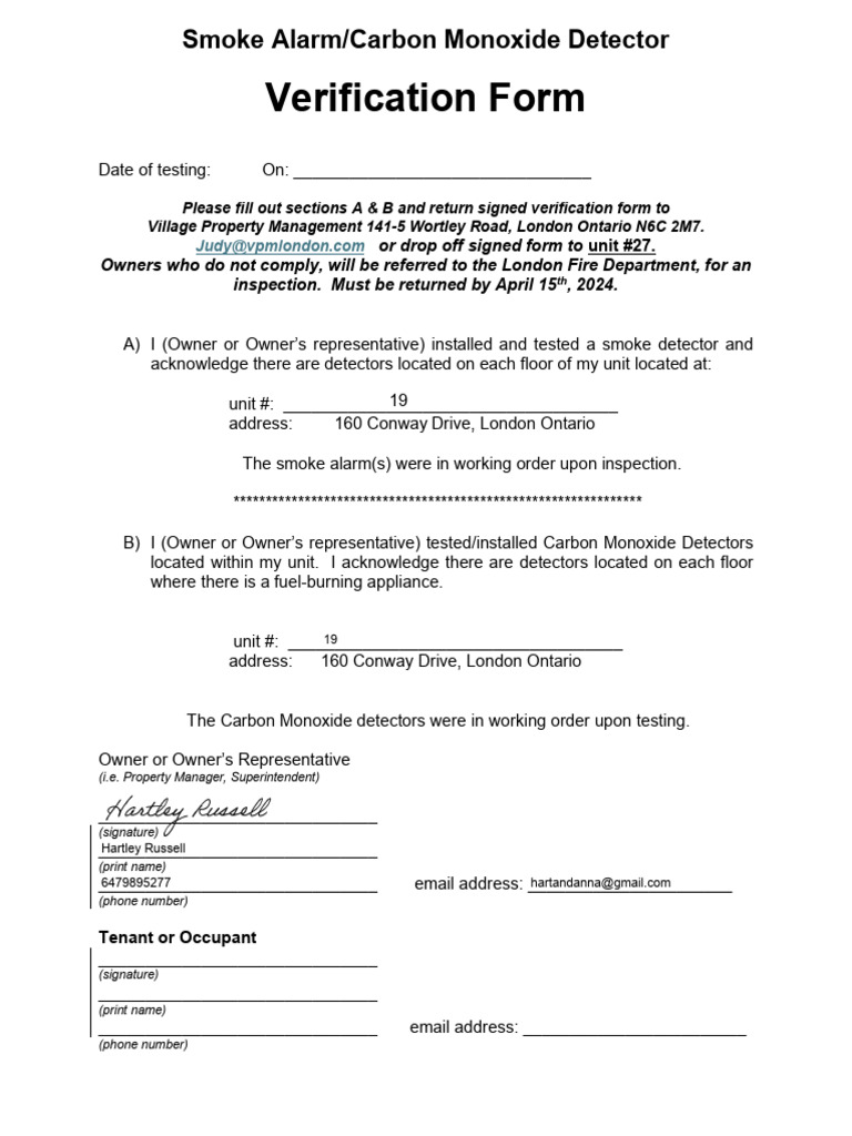 Smoke Alarm & CO Detector Verification Form | PDF
