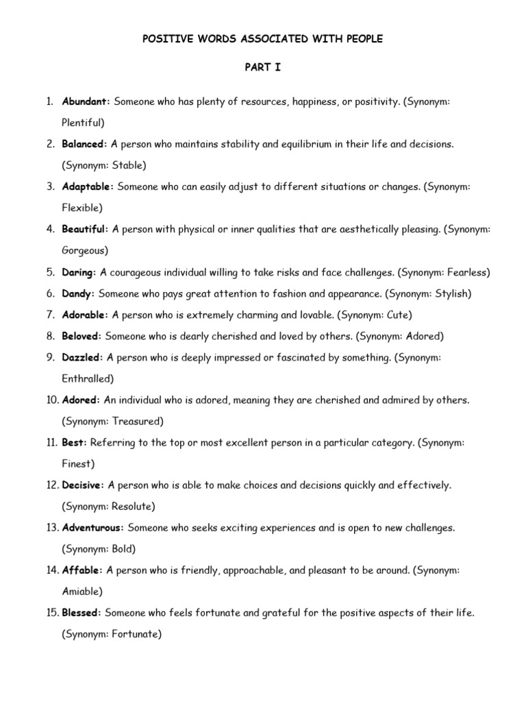 Positive Words Associated With People | PDF | Empathy | Social Psychology
