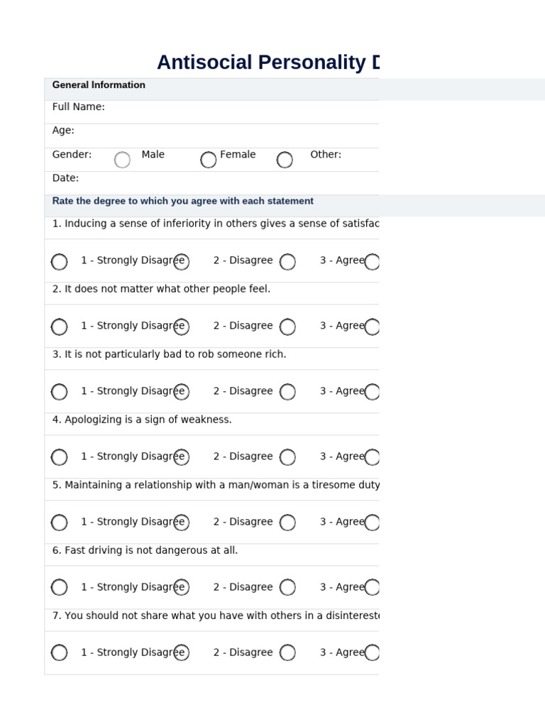 Antisocial Personality Disorder Assessment | PDF | Psychological ...