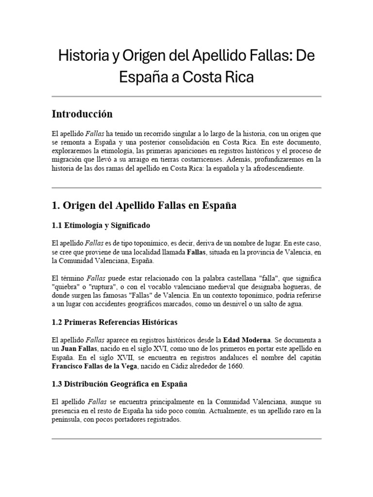 Historia y Origen Del Apellido Fallas | PDF | Apellido | Costa Rica