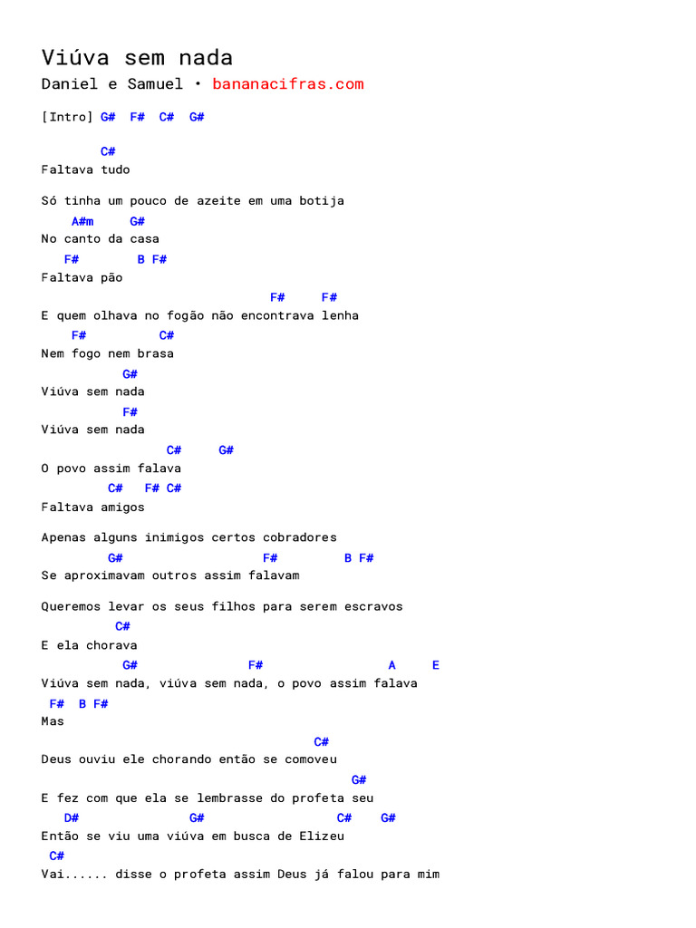 Letra e Cifra: Viúva Sem Nada | PDF