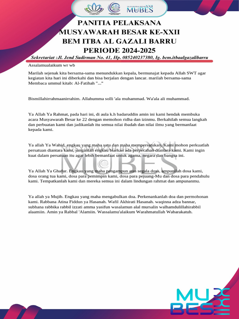 Doa Pembukaan Musyawarah Besar ke-22 | PDF
