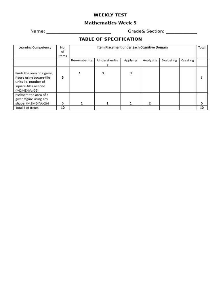MAth WeeklyTest 5 4th QRT. | PDF