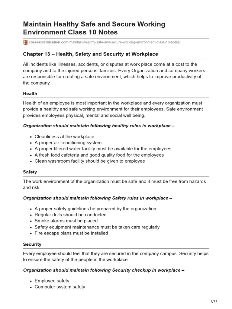 Maintain Healthy Safe and Secure Working Environment | PDF | Safety ...