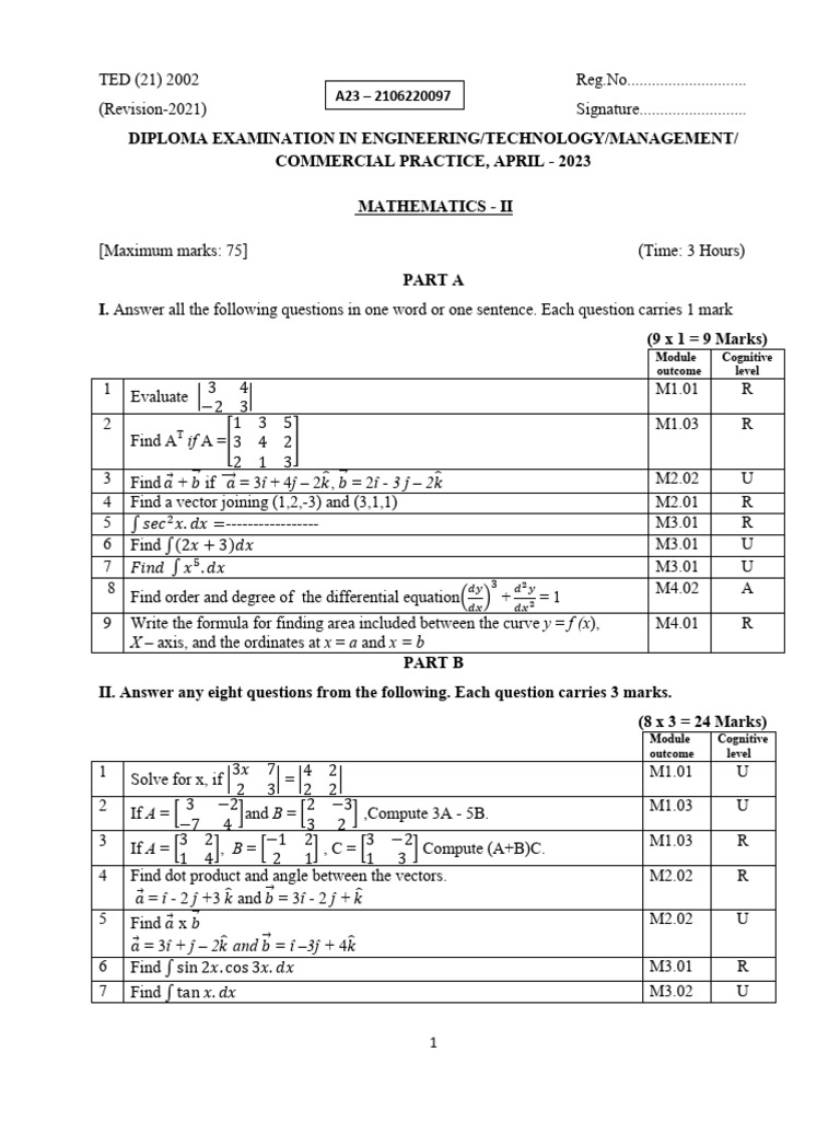 Mathematics II A23 R21 2002 | PDF | Algebra | Mathematics