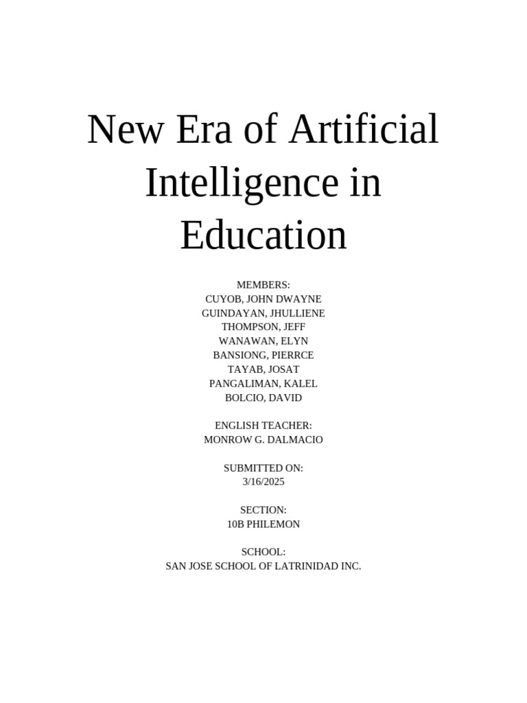 New Era of Artificial Intelligence in Education | PDF