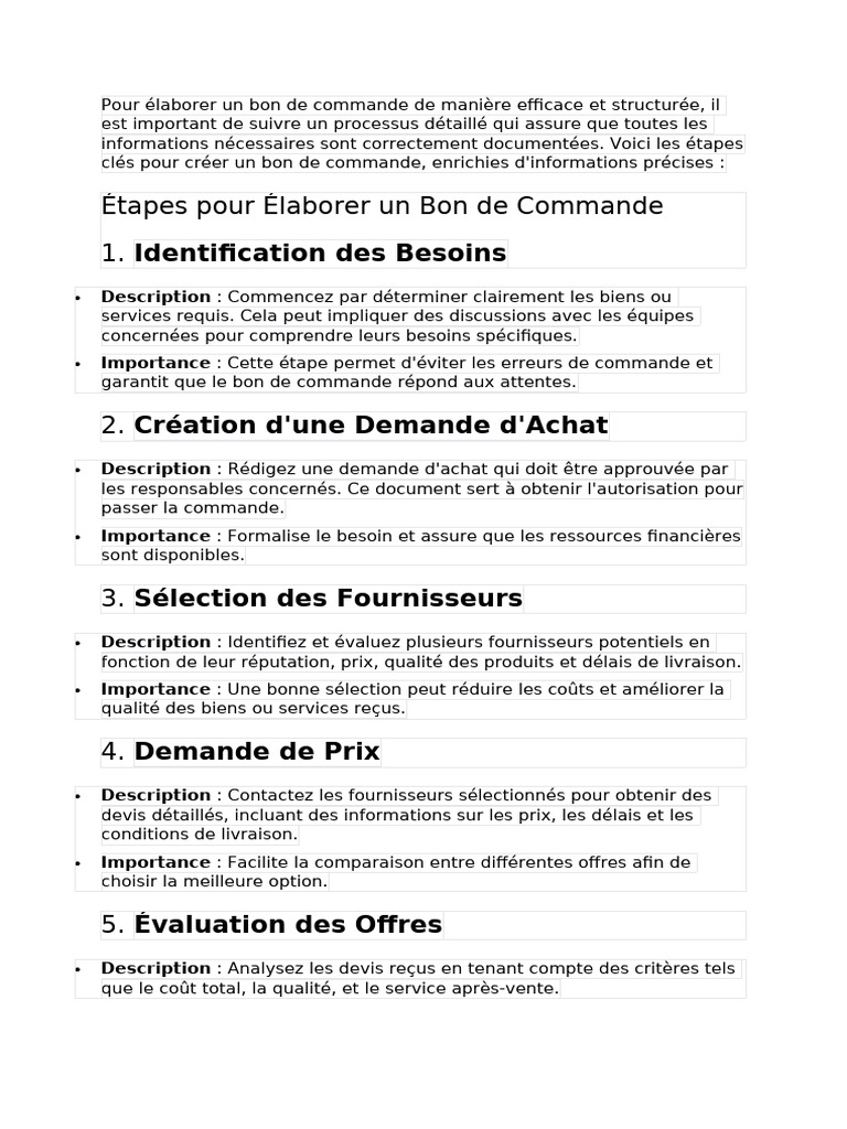 Élaboration d'un Bon de Commande Efficace | PDF