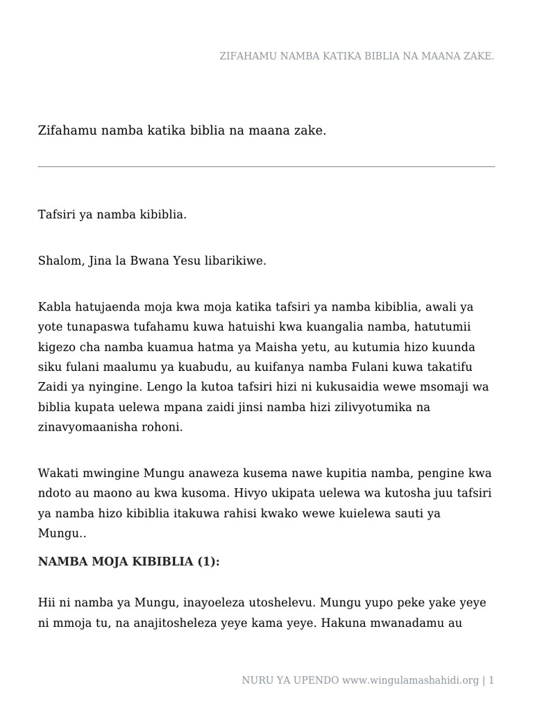 Zifahamu Namba Katika Biblia Na Maana Zake. | PDF