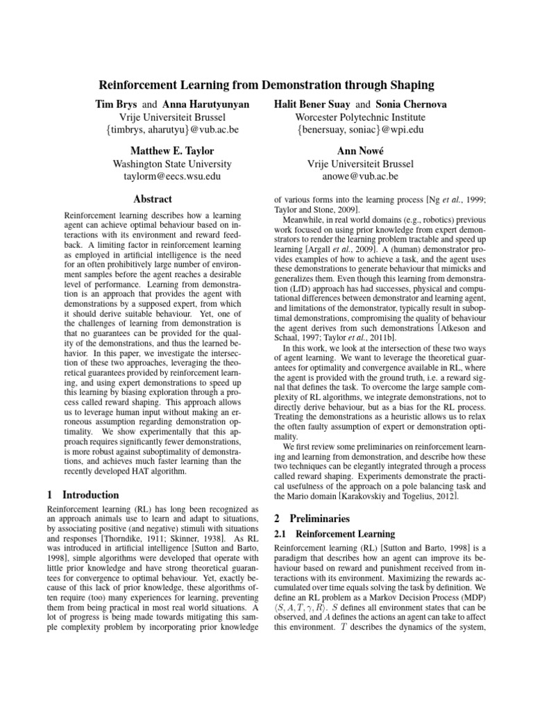 Reinforcement Learning from Demonstration through Shaping | PDF