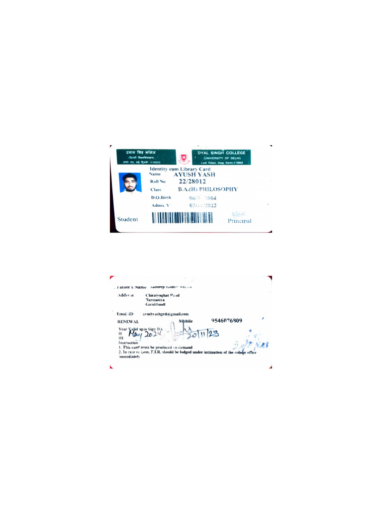 Dyal Singh College Student ID Card | PDF
