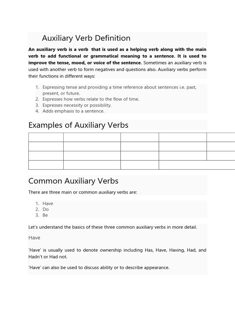 Understanding Auxiliary Verbs in English | PDF | Verb | Grammatical Tense
