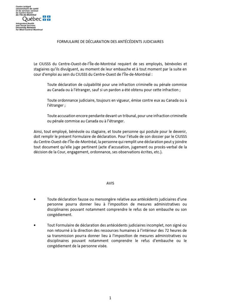 Déclaration des antécédents judiciaires | PDF | Crimes | Crime et violence