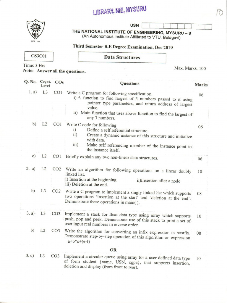 Cs3c01 Data Structures Dec 2019 | PDF