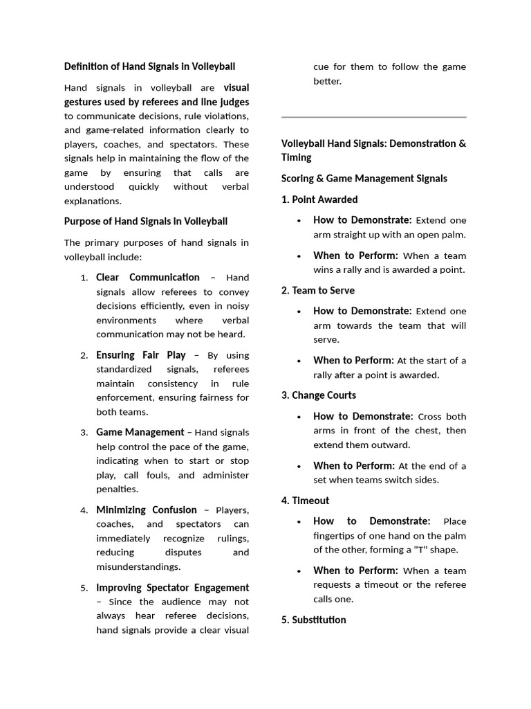 Hand Signals for Volleyball Referees | PDF | Hand | Referee