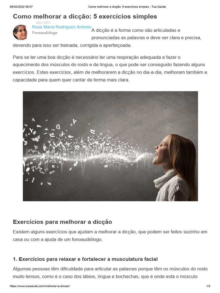 Como Melhorar A Dicção - 5 Exercícios Simples - Tua Saúde | PDF | Boca
