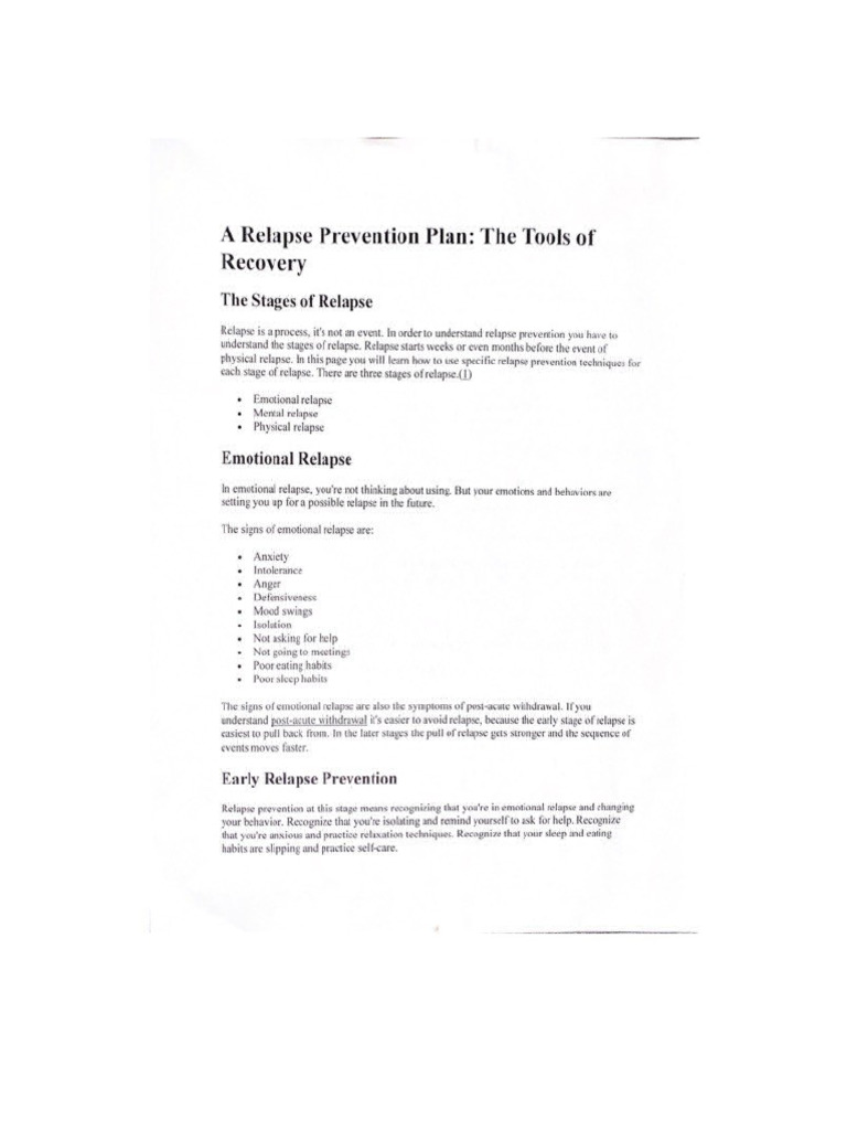 Emotional Relapse Prevention Workshop | PDF | Thought | Relapse