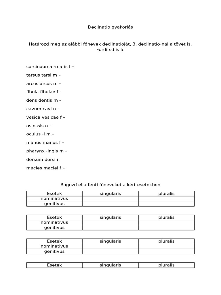 Declinatio Gyakorlás | PDF