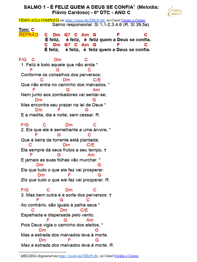 Salmo 1 - É Feliz Quem A Deus Se Confia - 6º DTC - Ano C | PDF