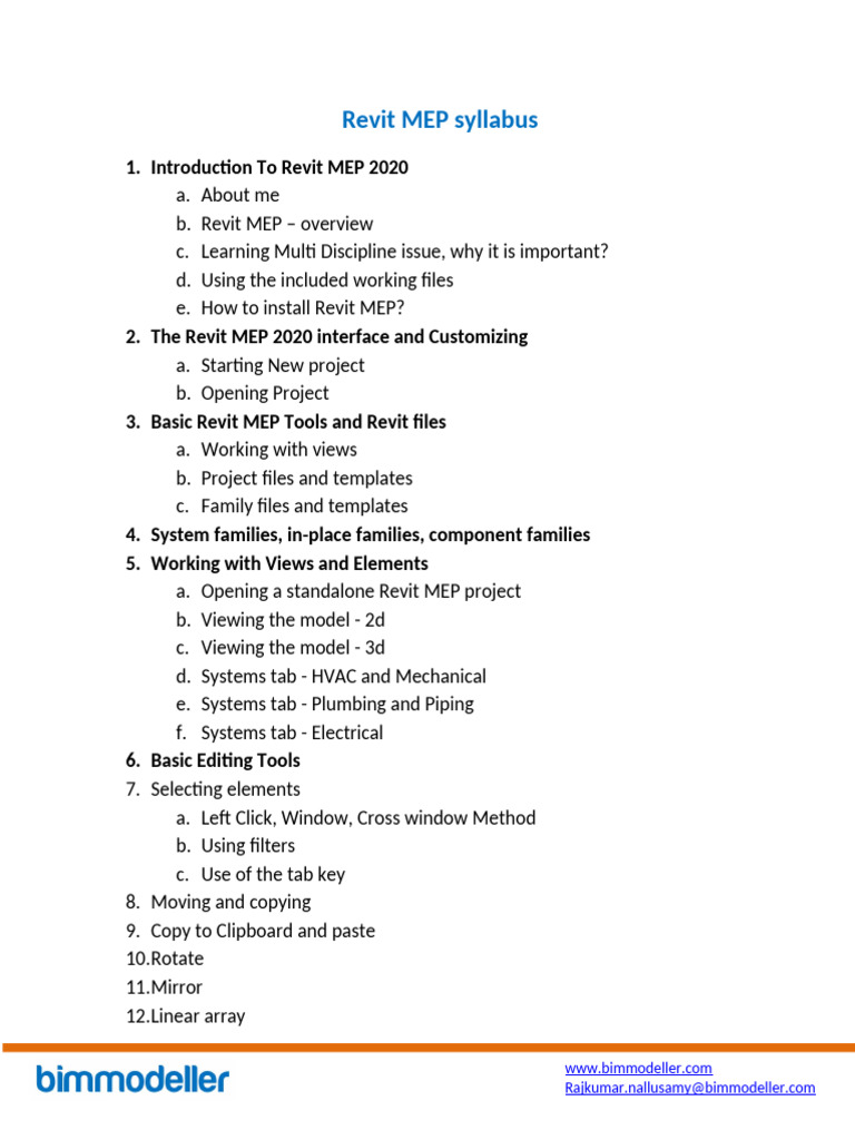 Revit MEP 2020 Course Syllabus | PDF | Autodesk Revit | Duct (Flow)