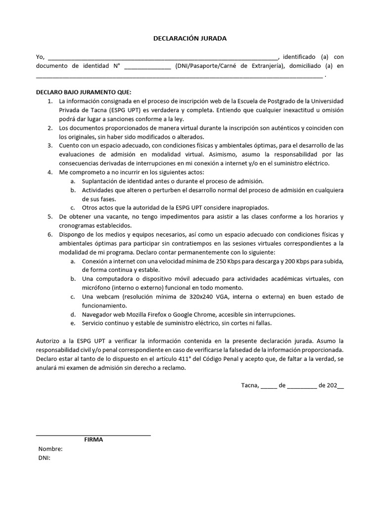 Modelo de Declaración Jurada 2025 | PDF | Informática
