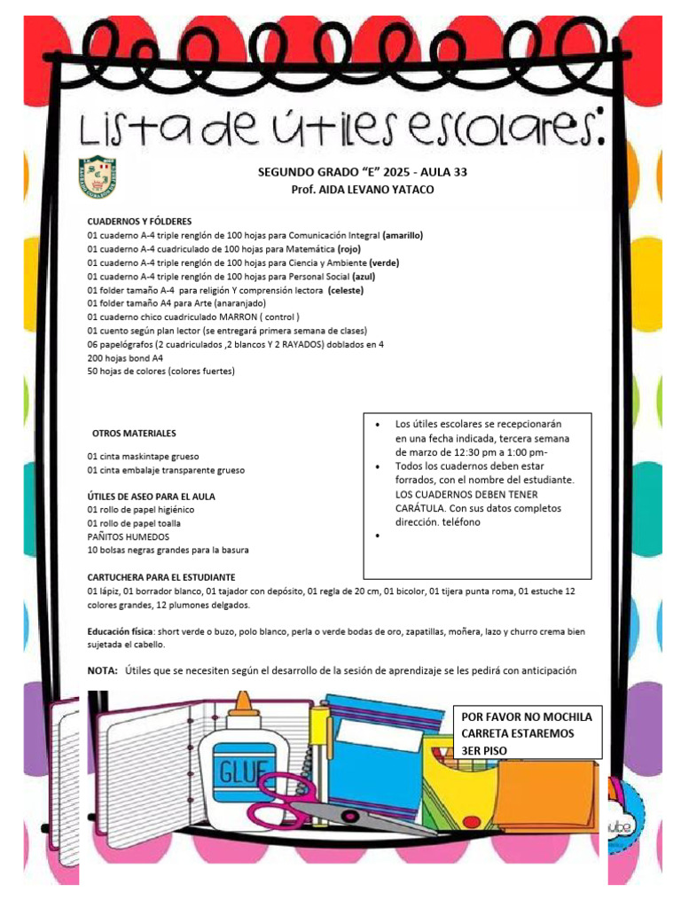 Útiles escolares segundo grado 2025 | PDF | Cuaderno