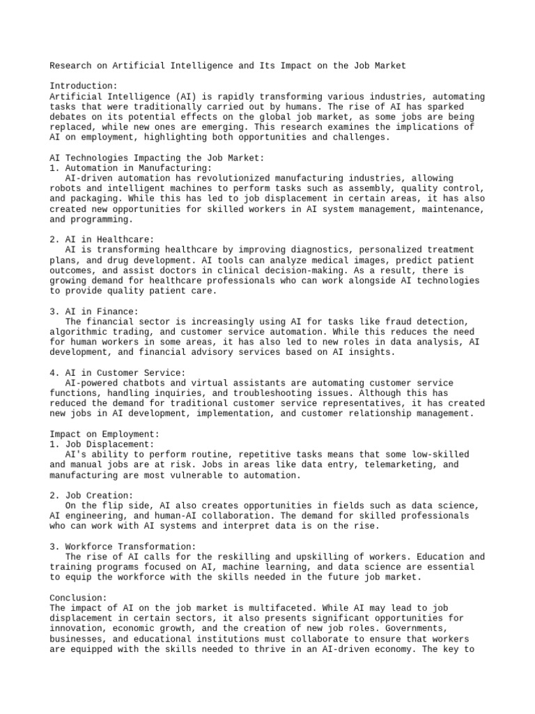 AI's Impact on the Job Market Explained | PDF | Artificial Intelligence ...