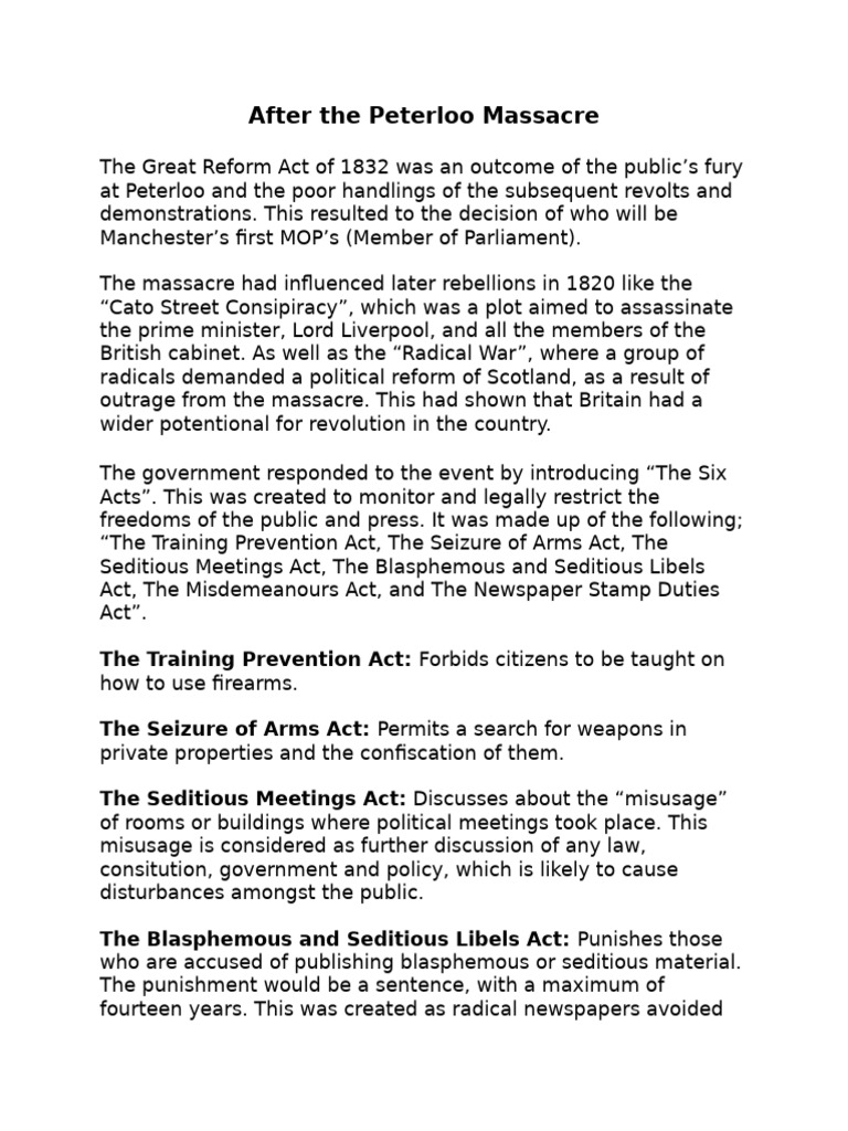 HISTORY Research - After The Peterloo Massacre | PDF
