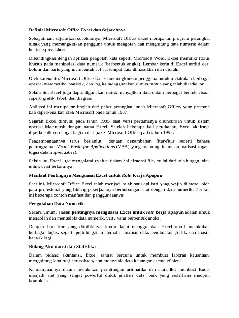Sejarah dan Manfaat Microsoft Excel | PDF