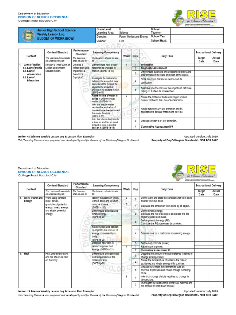 WLL Grade 8 Science Quarter 1 | PDF | Force | Heat