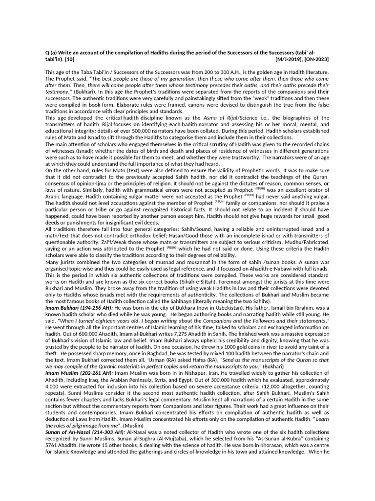10 - Hadith Compilation (Taba Al Tabi'in) | PDF | Hadith | Muhammad