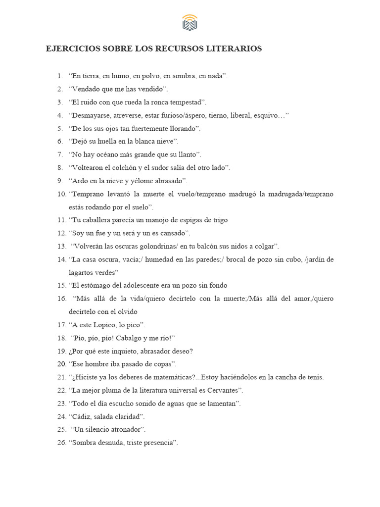 Ejercicios Recursos Literarios | PDF