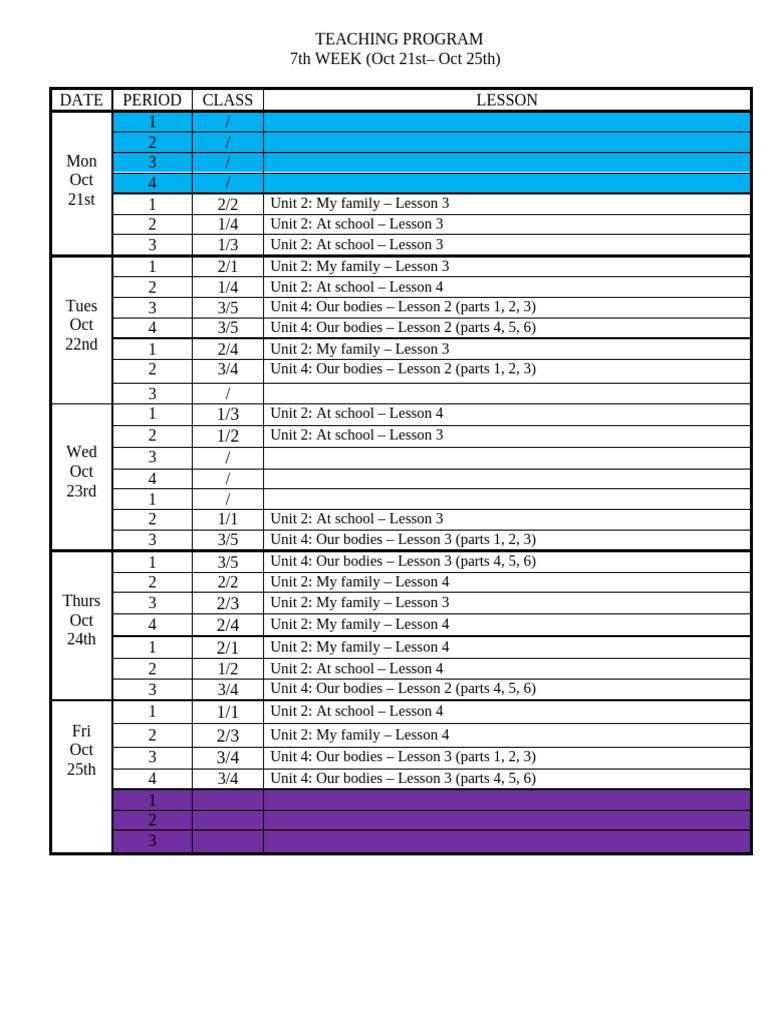 Weekly Teaching Program Schedule | PDF