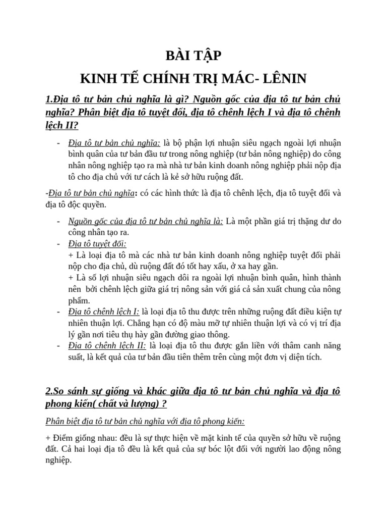 Bài Tập KTCT Mác-Lênin | PDF