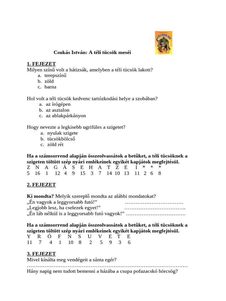 Téli Tücsök Feladatok | PDF