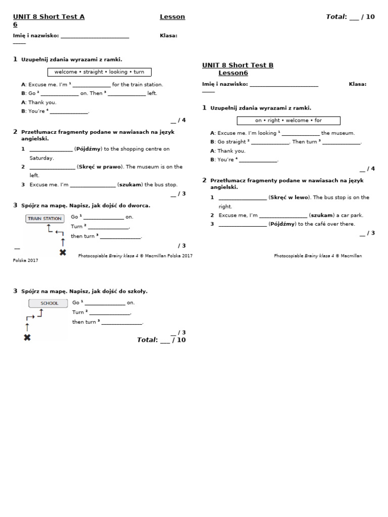 Brainy kl4 Short Tests Unit 8 Lesson 6 | PDF