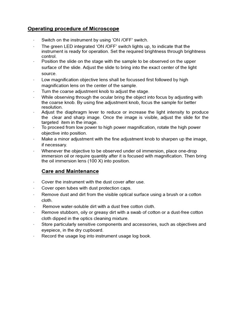 Microscope Operating Procedure Guide | PDF