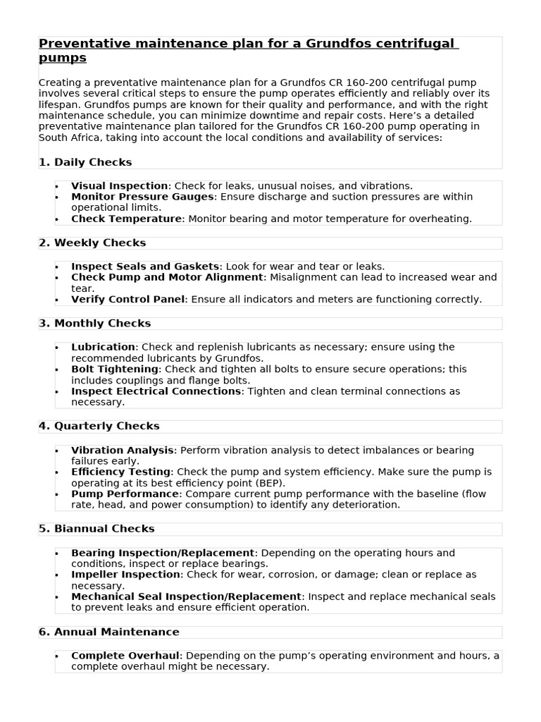 Grundfos CR 160-200 Maintenance Plan | PDF | Pump | Mechanical Engineering