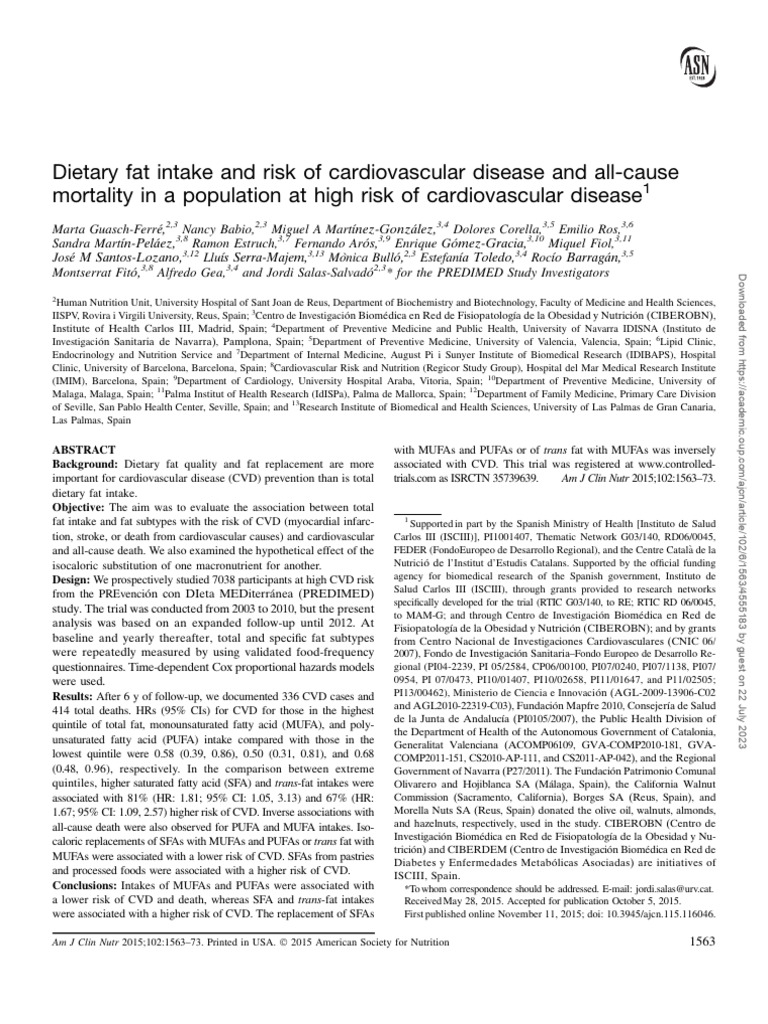 Dietary Fat Intake and Risk of Cardiovascular Disease | PDF ...